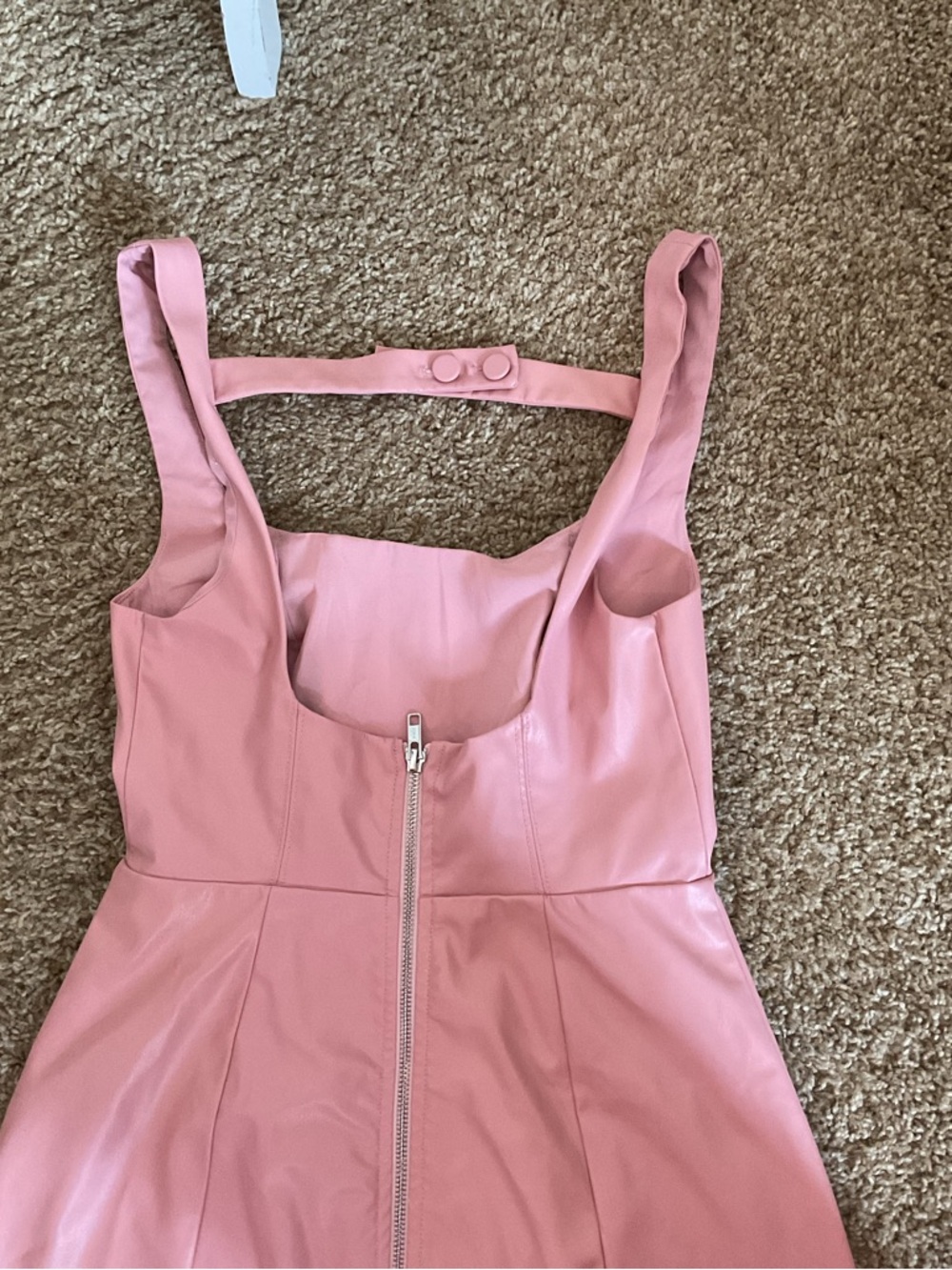 For Love & Lemons Talia Mini Dress Pink Faux Leather Square Neck Small - Picture 7 of 7